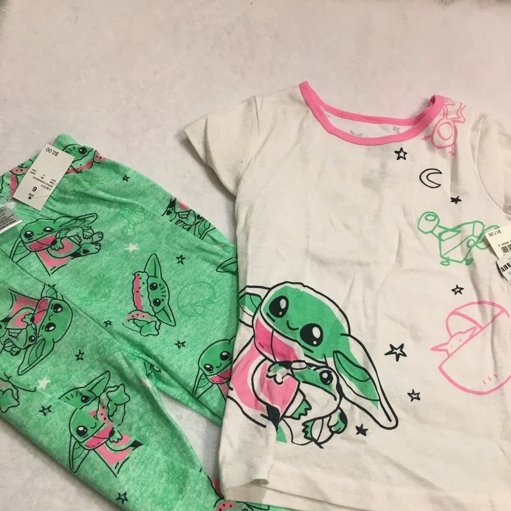 Star Wars Pajama Set Kids Size 6 Green New Grogu Baby Yoda 2pc Tee Leggings